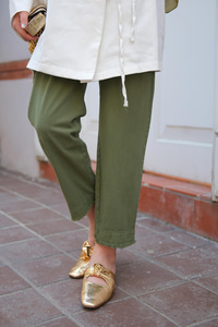 Paçası Parçalı Ham Pantolon Haki Yeşil