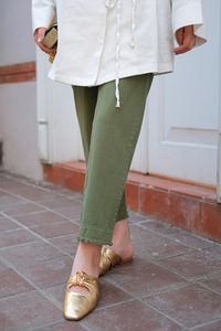 Paçası Parçalı Ham Pantolon Haki Yeşil