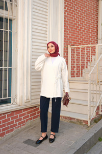 Paçası Parçalı Ham Pantolon Lacivert