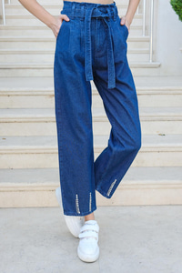 Paçası Taş Aksesuarlı Pantolon Koyu Mavi