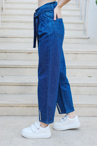 Paçası Taş Aksesuarlı Pantolon Koyu Mavi