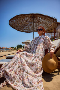 Palmiye Desen Elbise Kahverengi