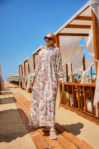 Palmiye Desen Elbise Kahverengi