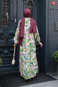 Palmiye Desenli Elbise Yeşil