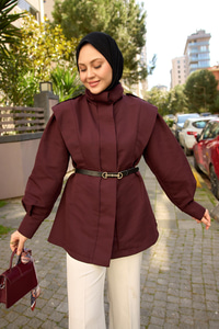 Palt Pensli Apoletli Kısa Trenç Bordo