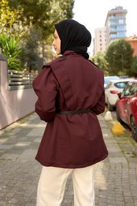 Palt Pensli Apoletli Kısa Trenç Bordo