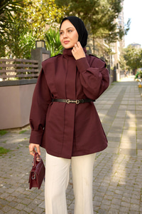 Palt Pensli Apoletli Kısa Trenç Bordo