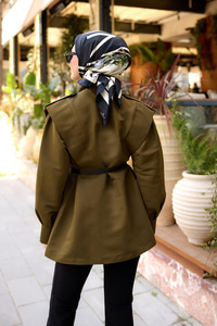 Palt Pensli Apoletli Kısa Trenç Haki Yeşil