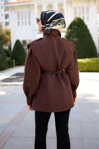 Palt Pensli Apoletli Kısa Trenç Kahverengi