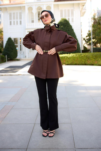 Palt Pensli Apoletli Kısa Trenç Kahverengi