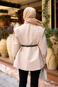 Palt Pensli Apoletli Kısa Trenç Krem