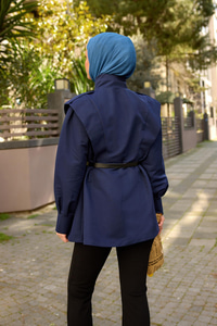 Palt Pensli Apoletli Kısa Trenç Lacivert