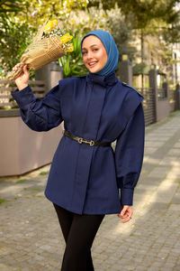 Palt Pensli Apoletli Kısa Trenç Lacivert