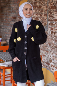 Uygun Fiyatlı PAPATYA DESEN HIRKA  SIYAH | Loccomoda.com 