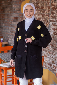 Uygun Fiyatlı PAPATYA DESEN HIRKA  SIYAH | Loccomoda.com 