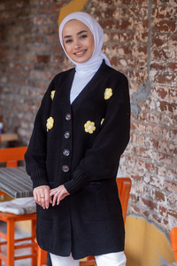 Uygun Fiyatlı PAPATYA DESEN HIRKA  SIYAH | Loccomoda.com 