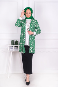 Uygun Fiyatlı PAPATYA DESEN SAL YAKA ICLI CEKET YESIL | Loccomoda.com 