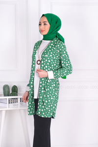 Uygun Fiyatlı PAPATYA DESEN SAL YAKA ICLI CEKET YESIL | Loccomoda.com 