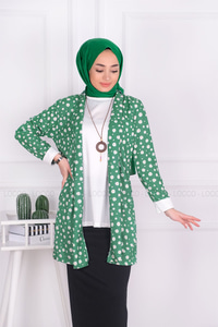 Uygun Fiyatlı PAPATYA DESEN SAL YAKA ICLI CEKET YESIL | Loccomoda.com 