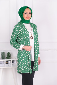 Uygun Fiyatlı PAPATYA DESEN SAL YAKA ICLI CEKET YESIL | Loccomoda.com 