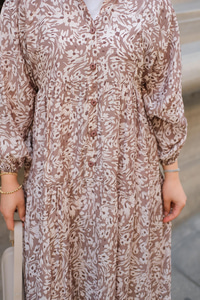 Papatya Desenli Elbise Açık Kahve