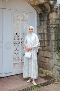 Papatya Desenli Elbise Açık Mavi