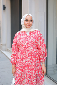 Papatya Desenli Elbise Kırmızı