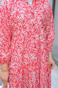 Papatya Desenli Elbise Kırmızı