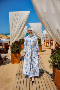 Papatya Desenli Elbise Mavi