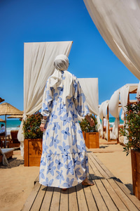 Papatya Desenli Elbise Mavi