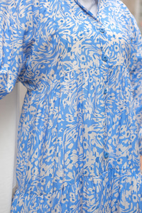 Papatya Desenli Elbise Mavi