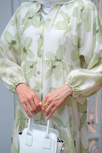 Papatya Desenli Elbise Yeşil