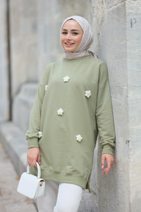 Papatya Nakışlı Tunik Haki Yeşil