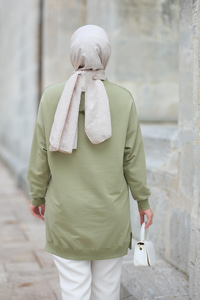 Papatya Nakışlı Tunik Haki Yeşil