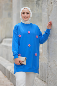 Papatya Nakışlı Tunik Mavi