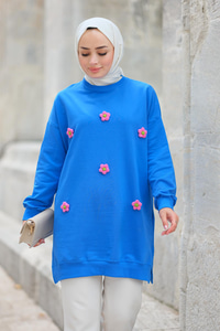 Papatya Nakışlı Tunik Mavi