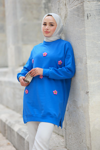 Papatya Nakışlı Tunik Mavi