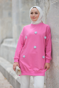 Papatya Nakışlı Tunik Pembe