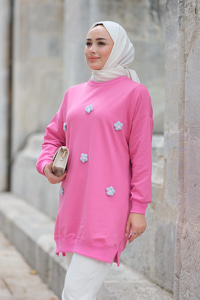 Papatya Nakışlı Tunik Pembe