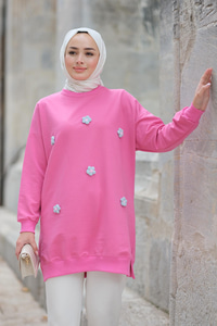 Papatya Nakışlı Tunik Pembe