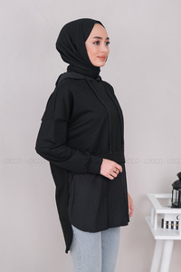 Uygun Fiyatlı PARASUT DETAY TUNIK SIYAH | Loccomoda.com 