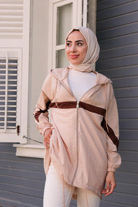 Paraşüt Detaylı Kapüşonlu Hırka Krem