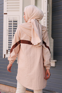 Paraşüt Detaylı Kapüşonlu Hırka Krem