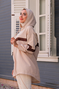 Paraşüt Detaylı Kapüşonlu Hırka Krem