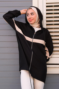 Paraşüt Detaylı Kapüşonlu Hırka Siyah