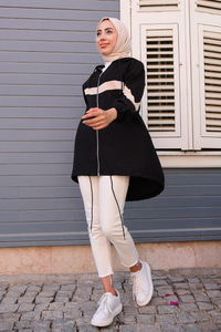 Paraşüt Detaylı Kapüşonlu Hırka Siyah