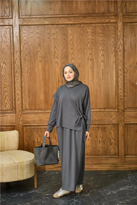 Parça Bağlamalı Elbise Antrasit