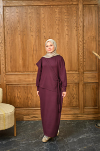 Parça Bağlamalı Elbise Mürdüm