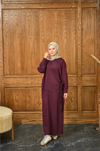 Parça Bağlamalı Elbise Mürdüm