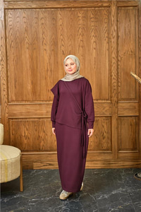 Parça Bağlamalı Elbise Mürdüm